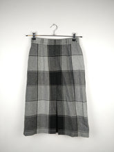 Load image into Gallery viewer, The Grey Tartan | Vintage wool plaid checkered winter mid length pencil skirt XS-S
