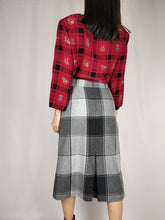Load image into Gallery viewer, The Grey Tartan | Vintage wool plaid checkered winter mid length pencil skirt XS-S
