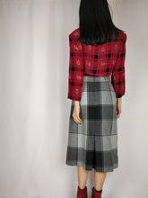 Load image into Gallery viewer, The Grey Tartan | Vintage wool plaid checkered winter mid length pencil skirt XS-S
