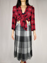 Load image into Gallery viewer, The Grey Tartan | Vintage wool plaid checkered winter mid length pencil skirt XS-S
