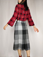 Load image into Gallery viewer, The Grey Tartan | Vintage wool plaid checkered winter mid length pencil skirt XS-S
