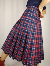 Load image into Gallery viewer, The Navy Red Tartan Skirt | Vintage checker plaid pleated kilt midi A line skirt XS
