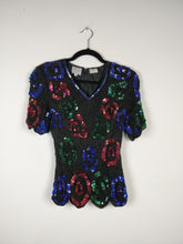 Load image into Gallery viewer, The Floral Sequin | Vintage 80s pailletten silk top Stenary XS
