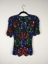 Load image into Gallery viewer, The Floral Sequin | Vintage 80s pailletten silk top Stenary XS
