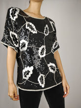 Load image into Gallery viewer, The Monochrome Sequin | Vintage 80s pailletten silk top Frank Usher M
