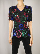 Load image into Gallery viewer, The Floral Sequin | Vintage 80s pailletten silk top Stenary XS
