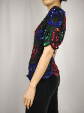 Load image into Gallery viewer, The Floral Sequin | Vintage 80s pailletten silk top Stenary XS
