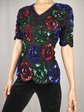 Load image into Gallery viewer, The Floral Sequin | Vintage 80s pailletten silk top Stenary XS
