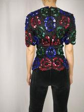 Load image into Gallery viewer, The Floral Sequin | Vintage 80s pailletten silk top Stenary XS
