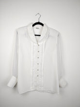 Lade das Bild in den Galerie-Viewer, Die weiße Königin | Vintage-Bluse mit Spitzenkragen und transparenten Ärmeln, Gr. ML
