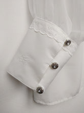 Load image into Gallery viewer, The White Queen | Vintage embroidery lace collar sheer sleeve blouse M-L
