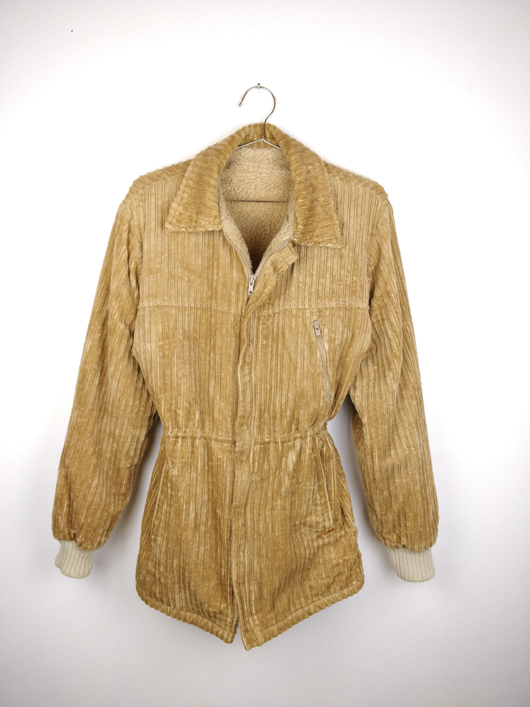 The Corduroy Teddy | Vintage brown beige teddy corduroy winter coat jacket S