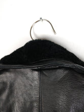 Load image into Gallery viewer, The Black Cub | Vintage real leather faux fur collar cropped lace up biker jacket S

