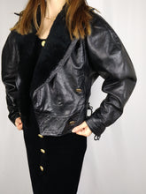 Load image into Gallery viewer, The Black Cub | Vintage real leather faux fur collar cropped lace up biker jacket S
