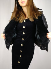 Load image into Gallery viewer, The Black Cub | Vintage real leather faux fur collar cropped lace up biker jacket S
