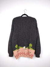 Load image into Gallery viewer, The Love Lamb | Vintage alpaca lamb wool embroidery grey cardigan sweater L
