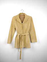 Load image into Gallery viewer, The Beige Suede | Vintage real suede leather brown waist trench coat jacket S-M
