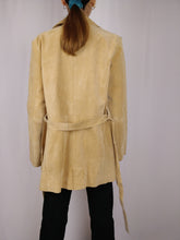 Load image into Gallery viewer, The Beige Suede | Vintage real suede leather brown waist trench coat jacket S-M
