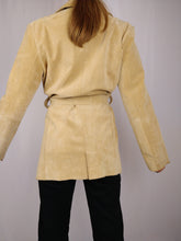 Load image into Gallery viewer, The Beige Suede | Vintage real suede leather brown waist trench coat jacket S-M
