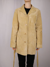 Load image into Gallery viewer, The Beige Suede | Vintage real suede leather brown waist trench coat jacket S-M
