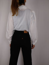 Load image into Gallery viewer, The White Dahlia | Vintage cottagecore embroidery cotton balloon sleeve blouse XS
