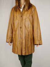 Load image into Gallery viewer, The Toffee Dream Leather Jacket | Vintage real leather brown stripe mid long jacket coat M
