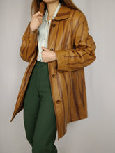 Load image into Gallery viewer, The Toffee Dream Leather Jacket | Vintage real leather brown stripe mid long jacket coat M
