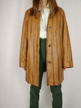 Load image into Gallery viewer, The Toffee Dream Leather Jacket | Vintage real leather brown stripe mid long jacket coat M
