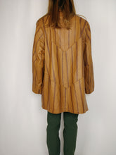 Load image into Gallery viewer, The Toffee Dream Leather Jacket | Vintage real leather brown stripe mid long jacket coat M
