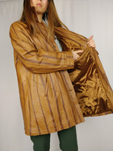 Load image into Gallery viewer, The Toffee Dream Leather Jacket | Vintage real leather brown stripe mid long jacket coat M
