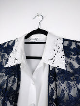 Load image into Gallery viewer, The Navy Lace | Vintage floral embroidery lace dark blue sleeveless vest cardigan
