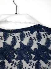 Load image into Gallery viewer, The Navy Lace | Vintage floral embroidery lace dark blue sleeveless vest cardigan

