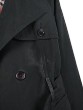 Load image into Gallery viewer, The Black Trench | Vintage black mid long trench coat jacket plaid tartan nova check S
