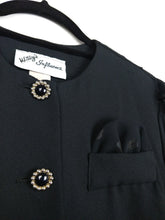 Lade das Bild in den Galerie-Viewer, Die schwarze Bluse mit Polka-Ärmeln | Vintage 80er Jahre schwarze transparente Polka Dot Bluse Blazerjacke S
