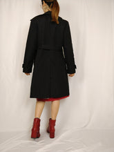 Load image into Gallery viewer, The Black Trench | Vintage black mid long trench coat jacket plaid tartan nova check S
