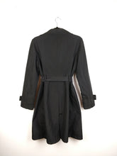 Load image into Gallery viewer, The Black Trench | Vintage black mid long trench coat jacket plaid tartan nova check S
