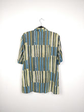 Load image into Gallery viewer, The Silk Stripe | Vintage silk abstract pattern green blue grey short sleeve blouse L
