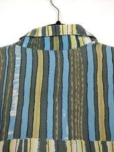 Load image into Gallery viewer, The Silk Stripe | Vintage silk abstract pattern green blue grey short sleeve blouse L
