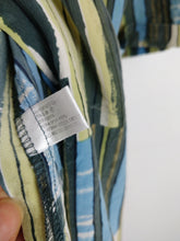 Load image into Gallery viewer, The Silk Stripe | Vintage silk abstract pattern green blue grey short sleeve blouse L
