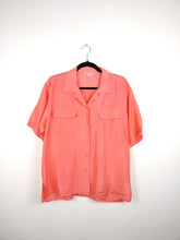 Load image into Gallery viewer, The Silk Coral | Vintage silk short sleeve blouse shirt orange peach plain L
