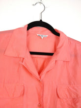 Load image into Gallery viewer, The Silk Coral | Vintage silk short sleeve blouse shirt orange peach plain L
