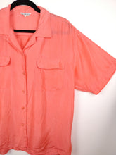 Load image into Gallery viewer, The Silk Coral | Vintage silk short sleeve blouse shirt orange peach plain L
