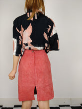 Load image into Gallery viewer, Vintage pink real suede leather set bomber jacket and pencil skirt S-M
