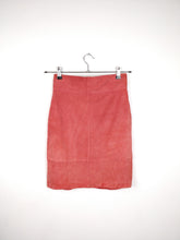 Load image into Gallery viewer, Vintage pink real suede leather set bomber jacket and pencil skirt S-M
