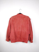 Load image into Gallery viewer, Vintage pink real suede leather set bomber jacket and pencil skirt S-M
