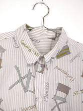Lade das Bild in den Galerie-Viewer, Das Hollywood-Shirt | Vintage Streifen-Crazy-Muster, weiße Baumwoll-Kurzarm-Hemdbluse, Unisex, Herren, L-XL
