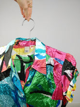 Load image into Gallery viewer, The Sugar Shine | Vintage pattern shiny crinkle colorful short sleeve blouse S
