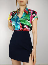 Load image into Gallery viewer, The Sugar Shine | Vintage pattern shiny crinkle colorful short sleeve blouse S
