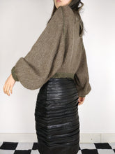 Load image into Gallery viewer, The Versace Skirt | Vintage designer Gianni Versace real leather strip ruffles black midi pencil skirt M
