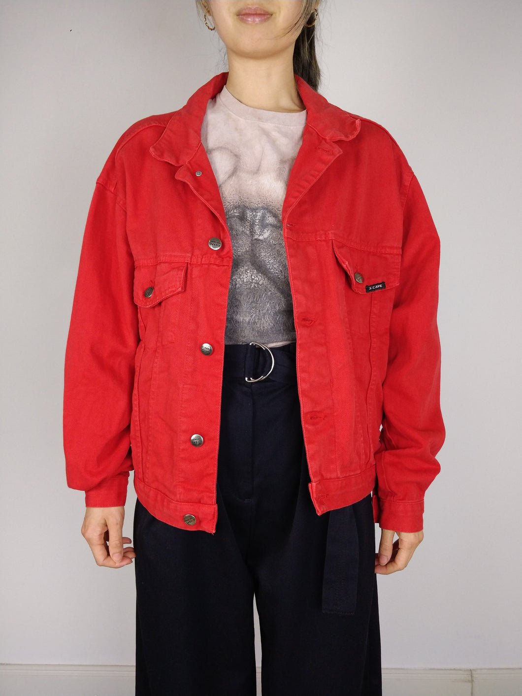 The Red Denim | Vintage red trucker denim jeans jacket M